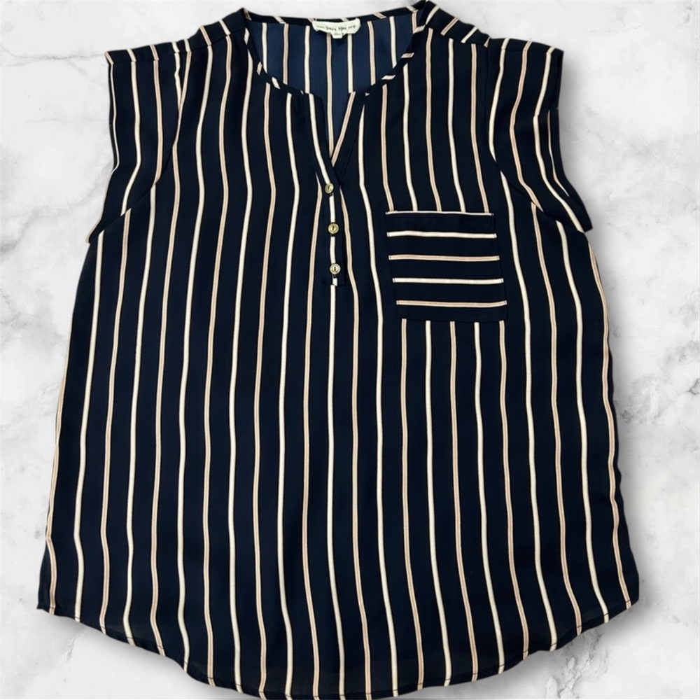 Daisy May Blue Buttoned Relaxed Blouse with Mandarin Collar size Large